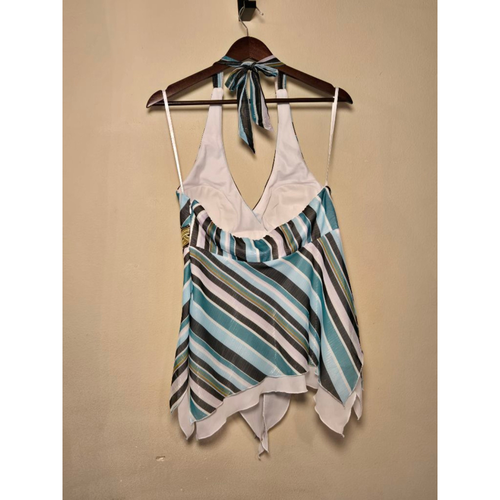 Women's cache Striped Halter Tunic Top Sz 6 Teal White - Picture 3 of 3